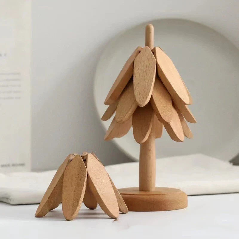 Tree-Shaped Wooden Trivet Set