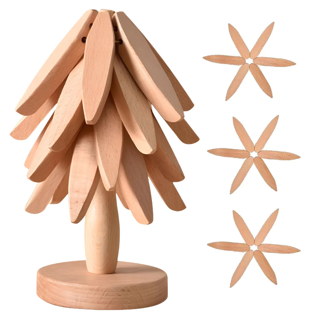 Tree-Shaped Wooden Trivet Set