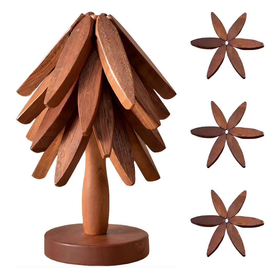 Tree-Shaped Wooden Trivet Set