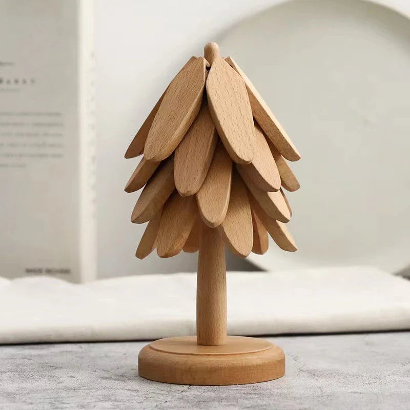 Tree-Shaped Wooden Trivet Set