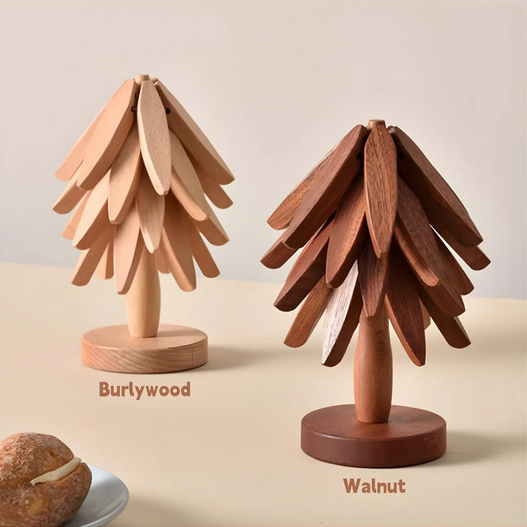 Tree-Shaped Wooden Trivet Set