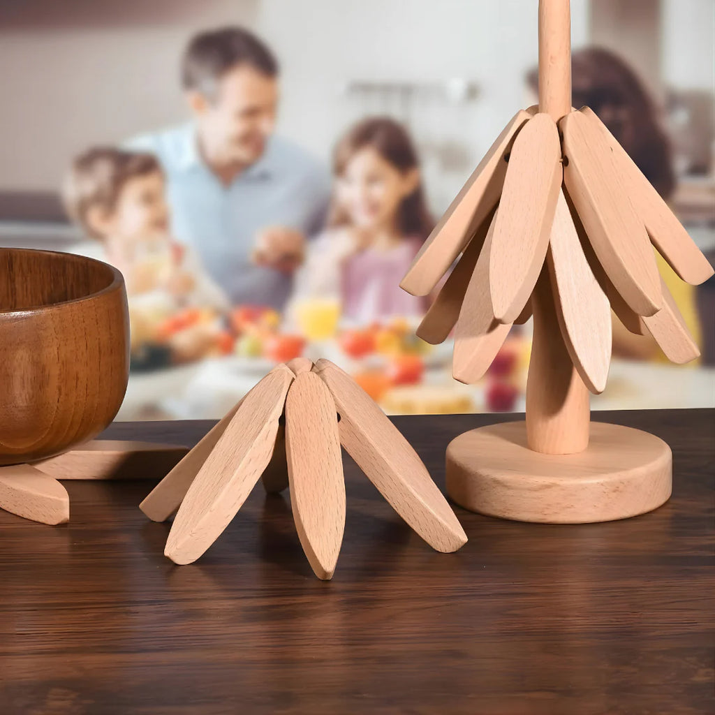 Tree-Shaped Wooden Trivet Set